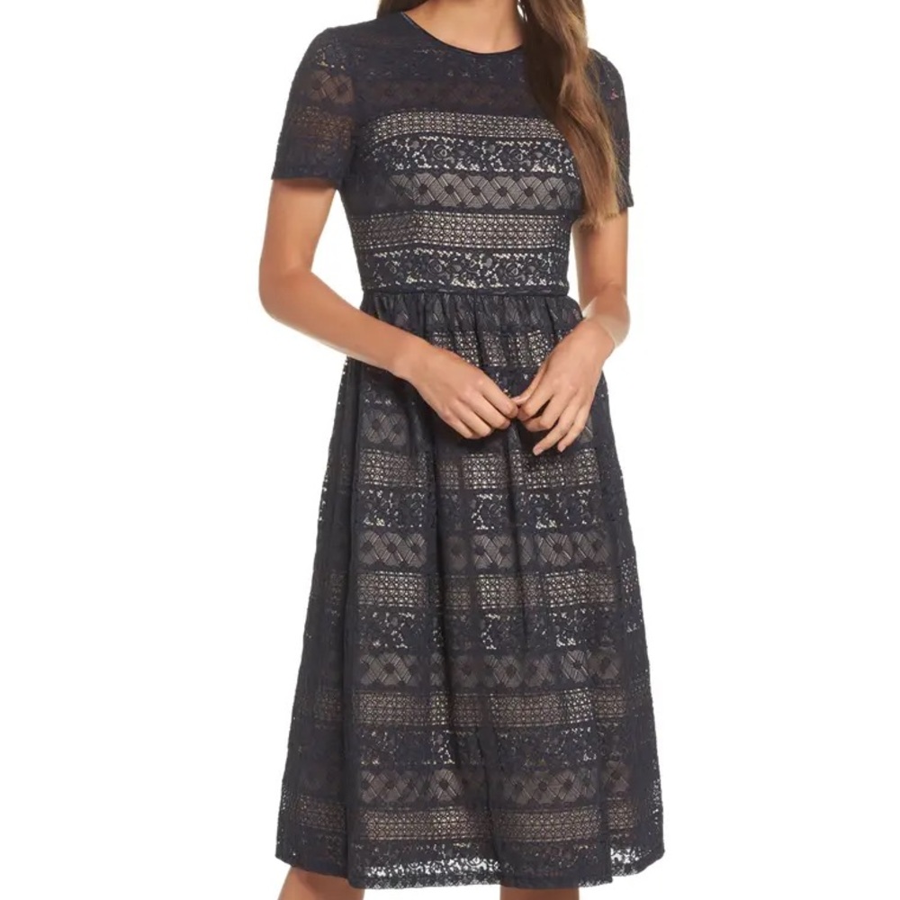 Maggy London Navy Lace Midi Dress